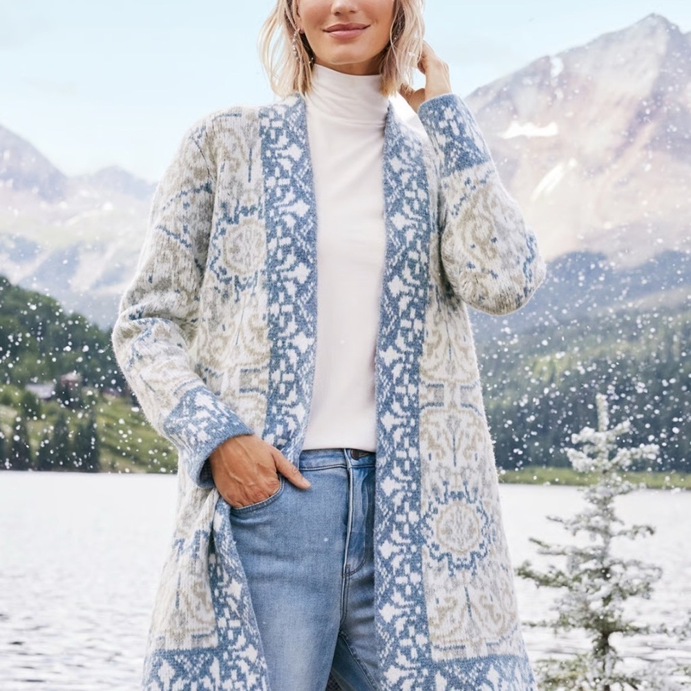 Soft Surroundings Barra Wool Cardigan Size Sm Medallion Fair Isles Cottagecore - Picture 9 of 11